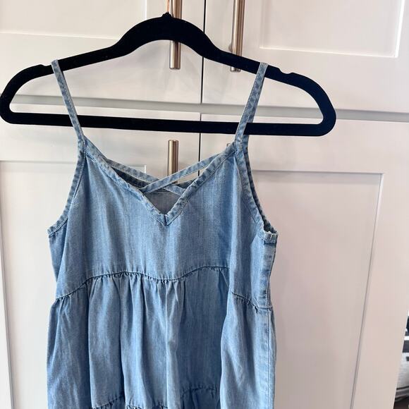 Zunie Blue Chambray Tiered Spaghetti Strap Dress - Size 7 - Picture 4 of 4
